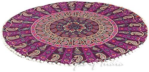 Eyes of India - 32" Purple Burgundy Floor Meditation Pillow Cushion Seating Throw Cover Mandala Hippie Round Colorful Decorative Bohemian Accent Boho Chic Dog Bed Indian Handmade Cover ONLY