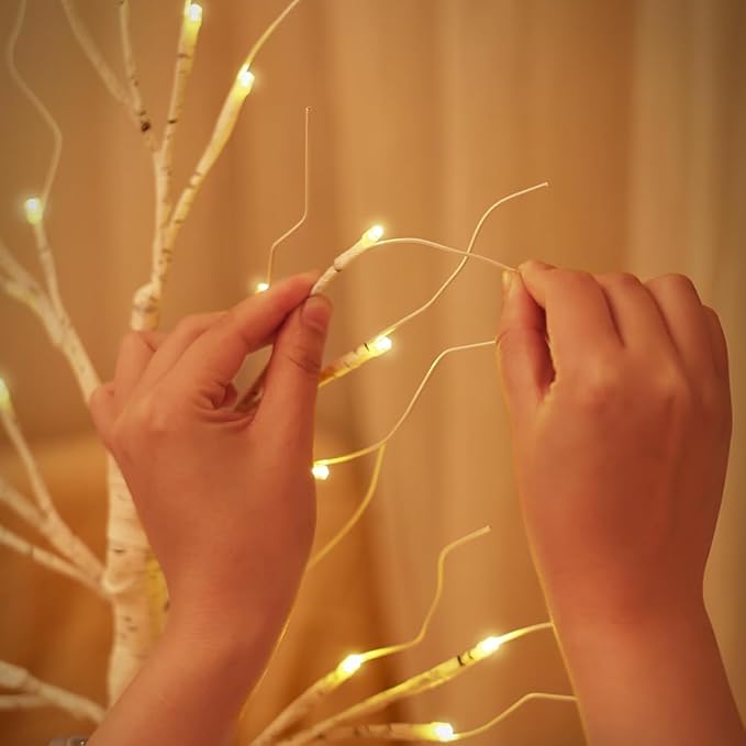 2FT Lighted Birch Tree,Christmas Decorations for Indoor,Table Top Christmas Trees with Lights,Dual Power USB or Battery,Lighted Tree for Winter Holidays Halloween Wedding Decor Set of 2