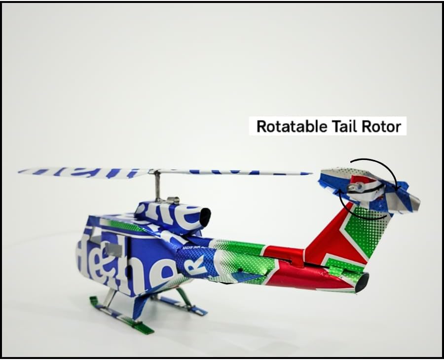 DYI Handcrafted Helicopter Model Made from Recycled Beer Cans — Small — Unique Gift for Beer Lovers, Dad, or Collectors — Eco-Friendly Bar Décor (Blue-Heniken)