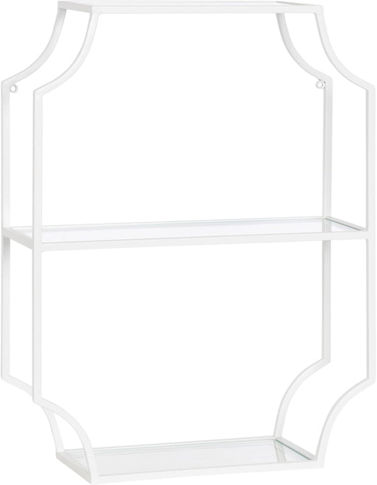 Kate and Laurel Ciel Glam Geometric Wall Shelf; 18 x 24; White; Decorative Shelves for Use as Over-The Toilet Storage or Bedroom Display Shelving