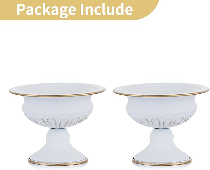 Nuptio Pcs of 2 Mini Sized Metal Urn Planter Elegant Wedding Centerpieces Vase for Wedding Party Decoration, 12.6cm/4.96" Tall Trumpet Vase Flower Holder for Anniversary Ceremony, White