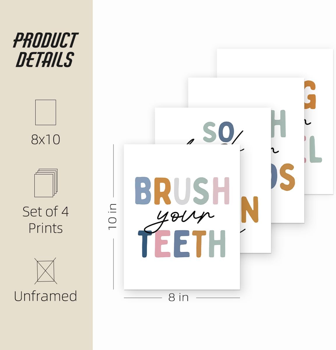 ETVISO Kid Bathroom Decor,Nursery Wall Art Prints,Funny Bathroom Wash Your Hands Signs Prints,8x10 Inch Set Of 4 Unframed