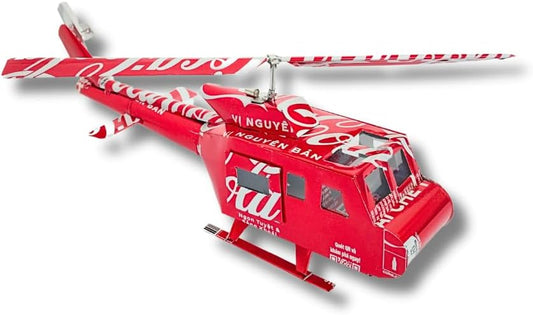 DYI Handcrafted Helicopter Model Made from Recycled Beer Cans — Small — Unique Gift for Beer Lovers, Dad, or Collectors — Eco-Friendly Bar Décor (Red-Large)