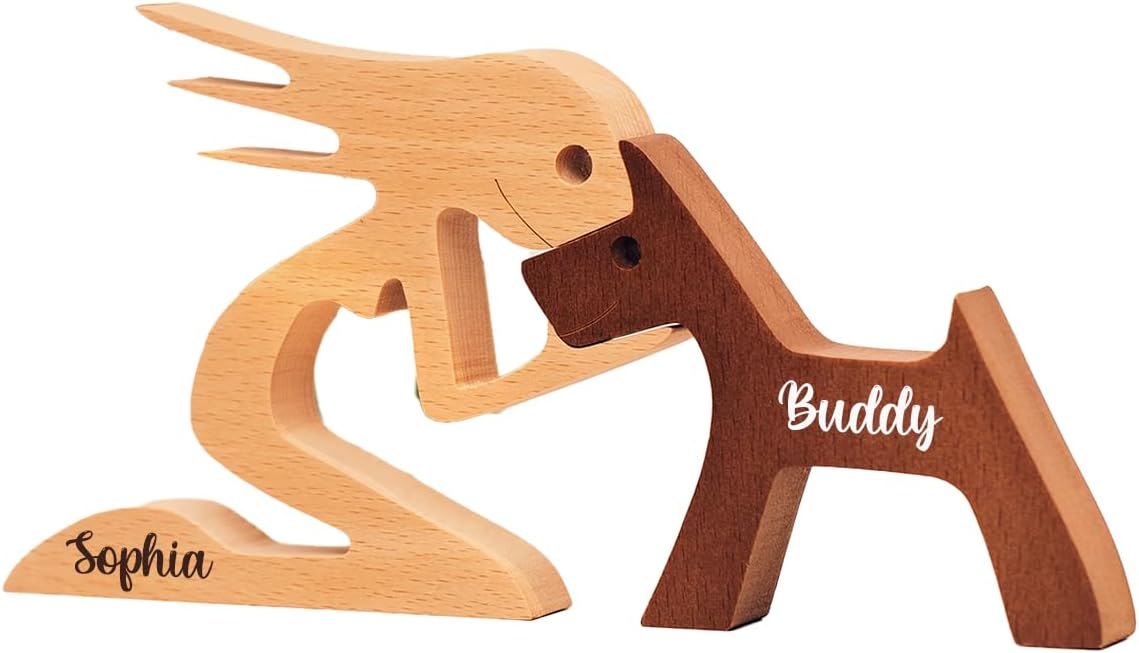 DOPTIKA Personalized Dog Statues - Wooden Sculpture Decor, Table Decor Pet Carvings, Dog Mom Gifts, Housewarming Ideas
