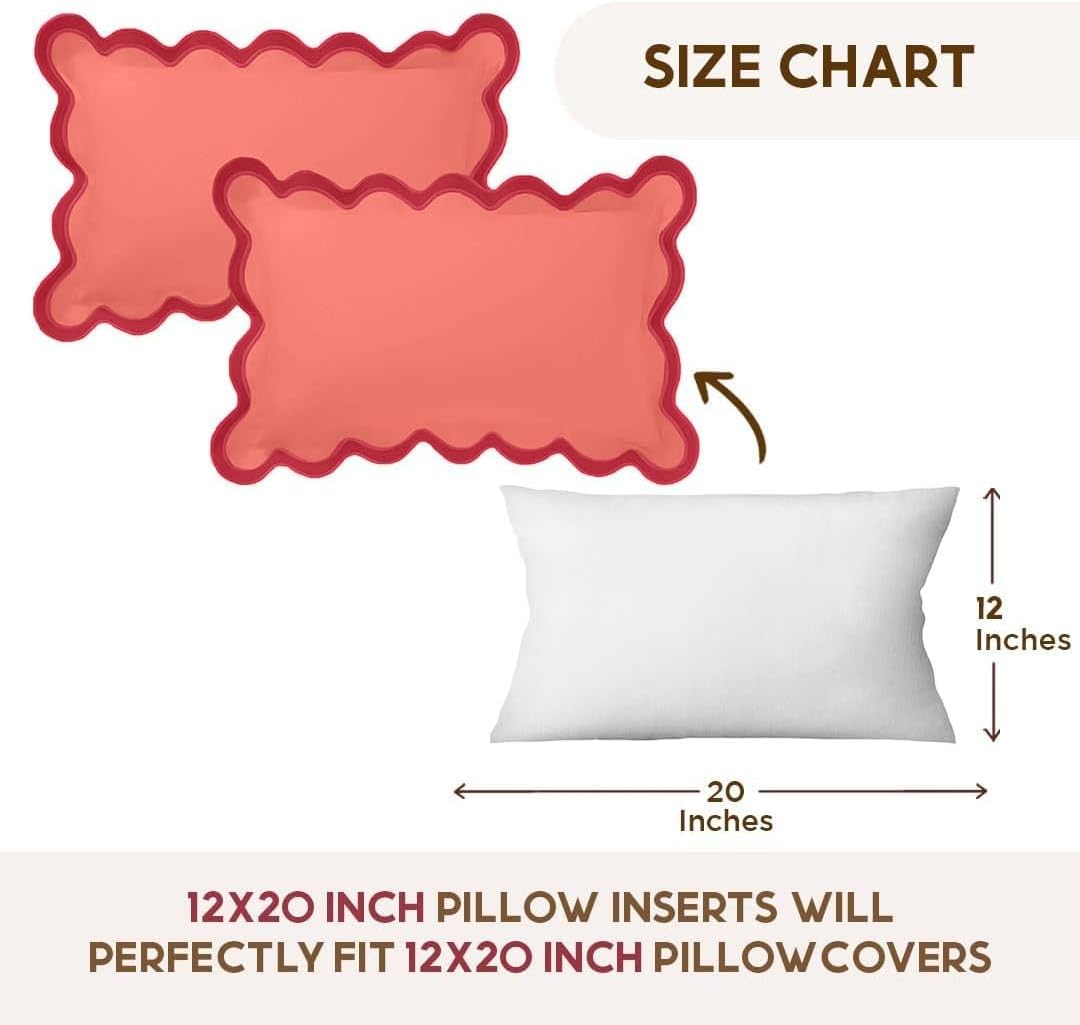 Folkulture 2 Pack 20" x 12" Coral Red Scallop Throw Pillow Covers, Boho Decorative Pillows for Living Room, Bedroom, Outdoor, Farmhouse, Neutral Christmas Decor