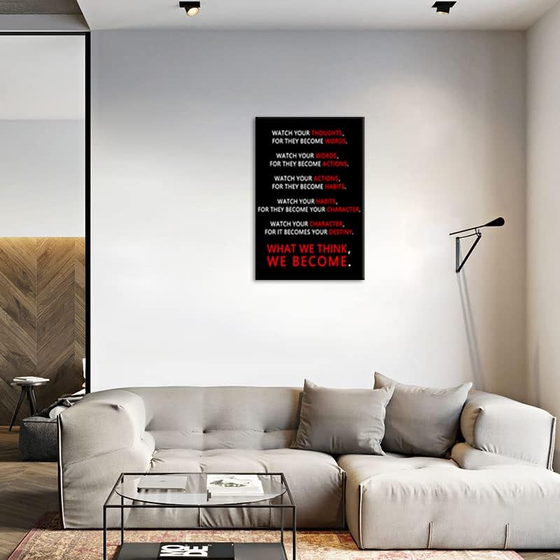 Inspirational Office Decor Wall Art Motivational Posters Watch Your Thoughts Pictures Prints on Canvas Positive Entrepreneur Quotes Artwork Home Gym Living room Framed Ready to Hang[24''W x 36''H]