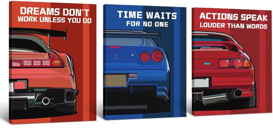 Inspirational Bible Verse Wall Art Canvas Prints Bedroom Wall Decor,Car Framed Art Posters Office Scripture Boys Bedroom Motivational Decorations Set of 3 (12"x16")