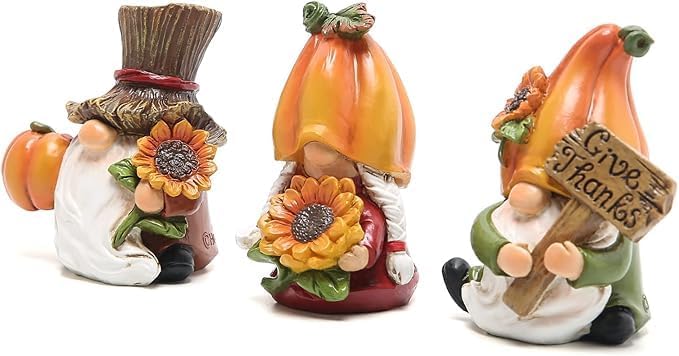 Hodao Thanksgiving Decorations Indoor - Resin Fall Gnome Figurines with Pumpkin and Sunflower, Harvest Autumn Table Decor, for Family and Friends, Holiday Thanksgiving Centerpiece