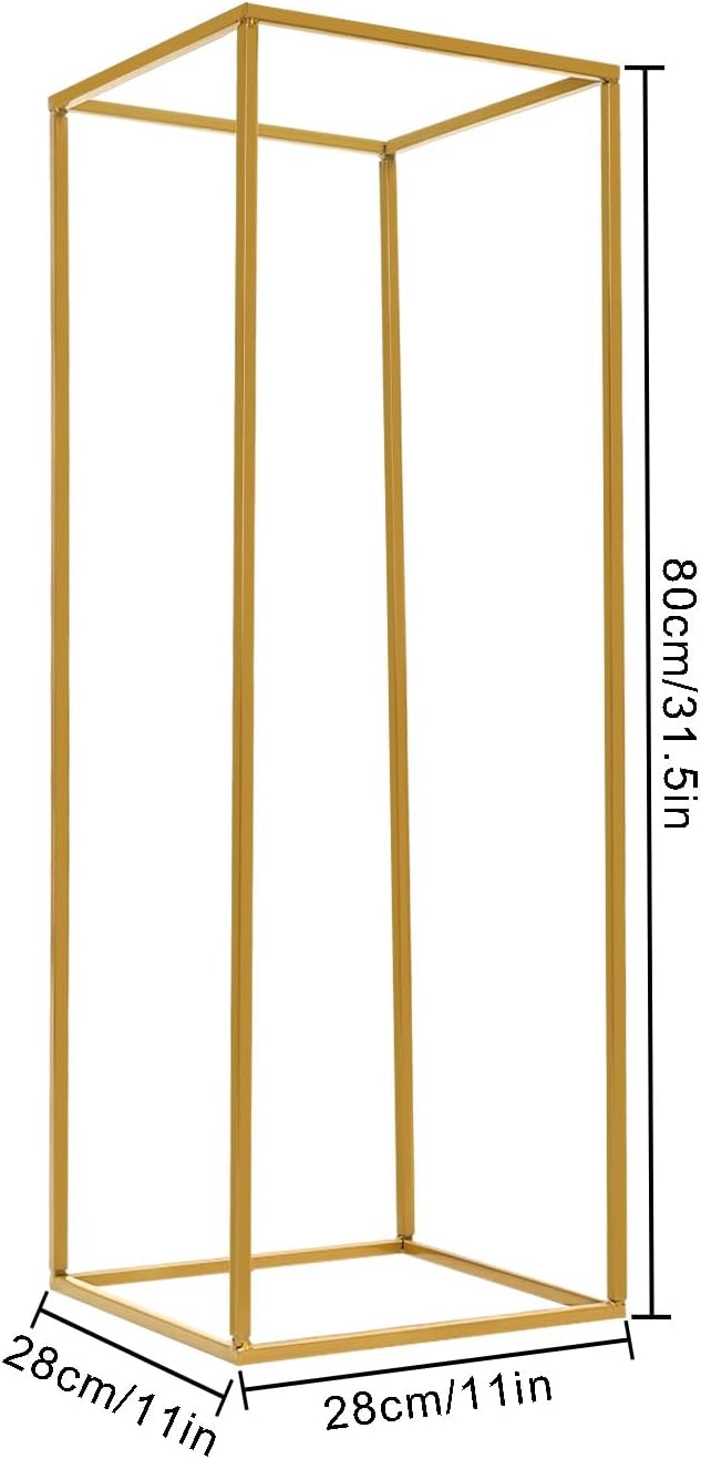 2 Pcs Metal Flower Stand for Wedding Centerpieces Stand Column Vases Wedding Flower Stand Rectangular Geometric Gold Centerpieces Stands for Wedding Decorations Home Party Event (2Pcs 31.49inch)