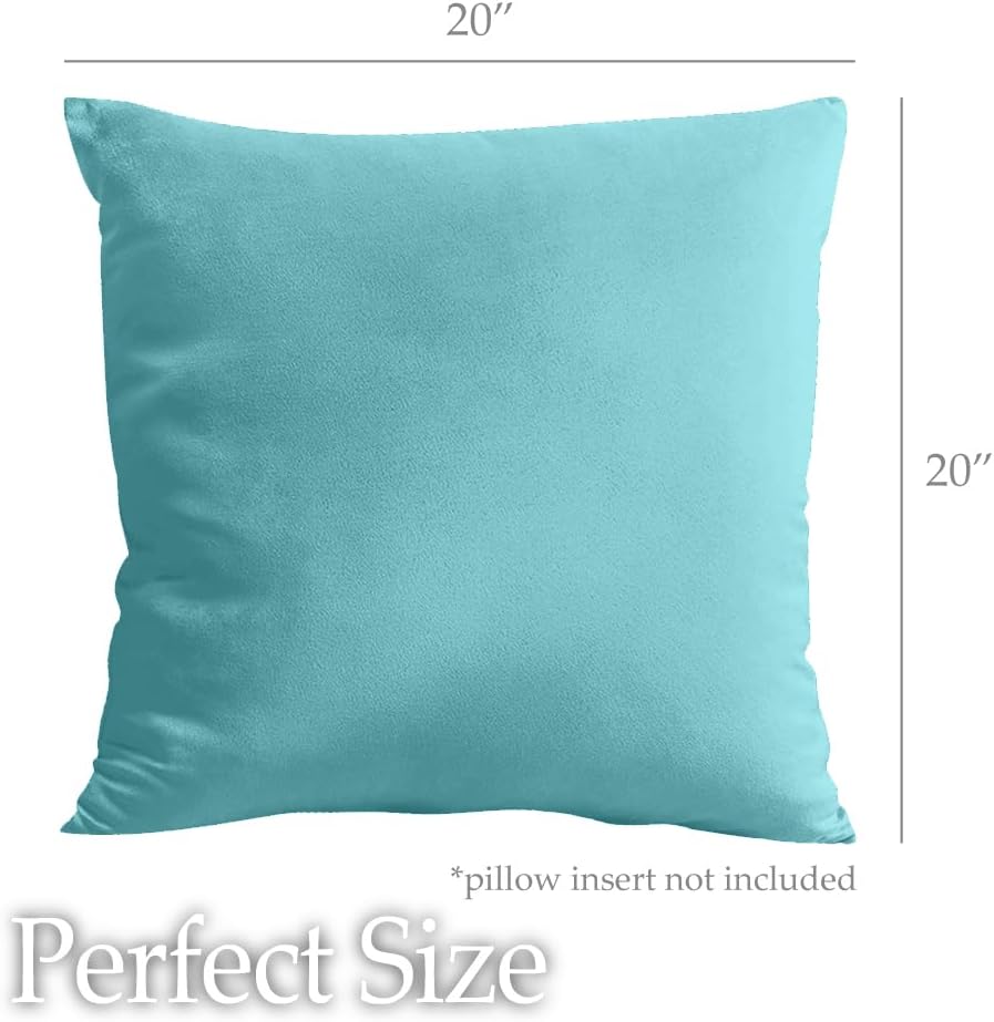 lalaLOOM Velvet Throw Pillow Covers, Set of 2, 20x20 Decorative Square Pillows Home Decor, Soft Accent Cases, Silky Machine Washable Pillowcases for Sofa, Couch, Bedroom, Living Room, Turquoise