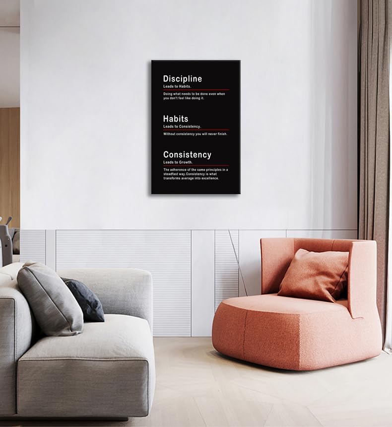 Inspirational Office Wall Decor Motivational Canvas Wall Art Discipline Habits Consistency Noun Inspiring Posters Prints Wall Picture Paintings Artwork Home Living Room Gym Framed[12''W X 18''H]