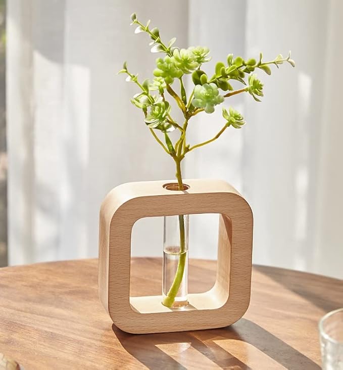 WONQEXZ Tabletop Vase,Hydroponics Plants Flower Pots,Modern Style Vase,Decorative Planter Pot,Home Gift, Light Yellow Beech,1.6 * 4.9 * 4.3in, Plants Not Included
