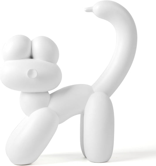 Cute Balloon Cat Statue Decor - 7.8 Inch Modern Cat Statue Ornament, Home Crafts Living Room Desktop Bedroom Sculpture Decoration (White, Small)