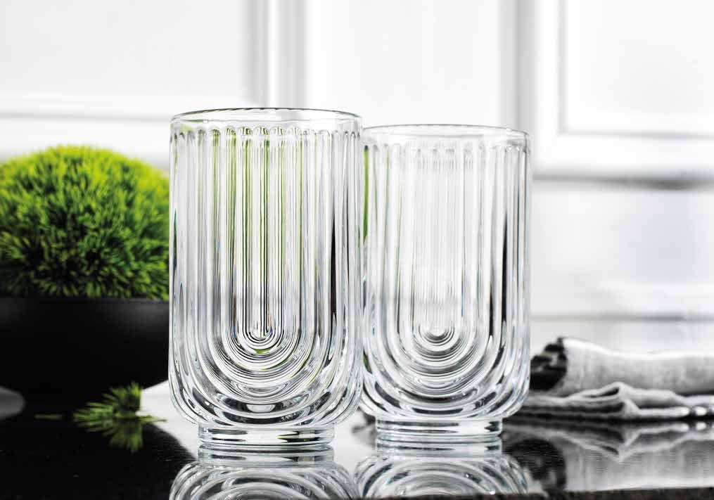 Glaver's Vintage Glassware Art Deco Glasse Ribbed Drinking Glasses U-Shape Arch Design Colored Cocktail Kitchen Tumblers Everyday Dinner Decorative Party (Clear S/4 17oz)