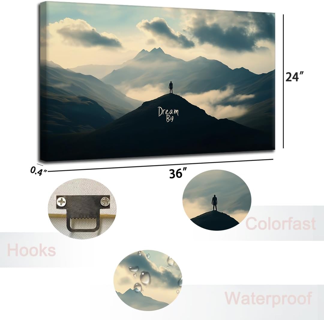 GoForArt Dream Big Motivational Canvas Wall Art, Inspirational Famous Quote Bedroom Living Room Decor, Positive Modern Landscape Mountain Office Dorm Room Poster Print (Dream Big02, 24''x36'')