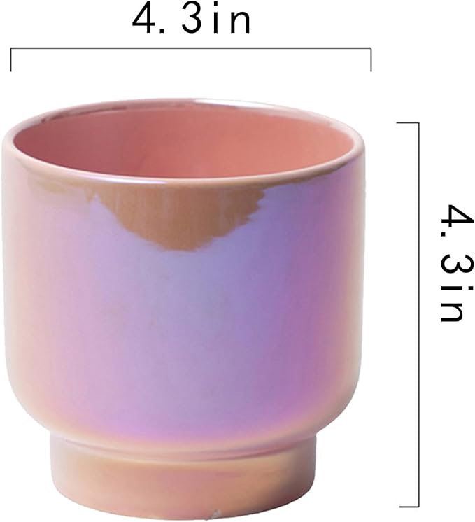 LB Pink Purple Ceramic Planters for Indoor Plants, Succulent Plant Pots Ceramic Plant Pot, Cute Flower Pots for Living Room Office Home Decor, Round Flower Pot of 4.3 Inch(Plant Not Included)