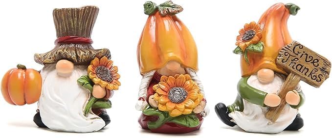 Hodao Thanksgiving Decorations Indoor - Resin Fall Gnome Figurines with Pumpkin and Sunflower, Harvest Autumn Table Decor, for Family and Friends, Holiday Thanksgiving Centerpiece