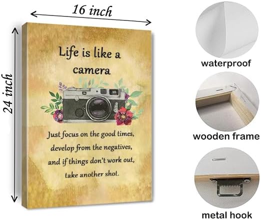 Life is Like a Camera Wall Art Master Motivational Poster Inspirational Print Gift for Photographer，Friend Wall Decor for Home for Home Décor Office Encouraging Quotes Sayings Framed 16 * 24 Inch
