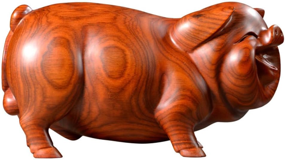 Mini Wooden Pig Figurine Auspicious Wood Carved Pig Statue Zodiac Animal Figurine for Home Outdoor Garden Decor