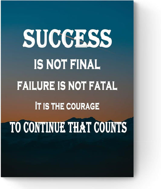 GoForArt Mountain Motivational Canvas Wall Art, Famous Quote Inspirational Prints Wall Decor, Success Is Not Final Poster for Office Living Room, Bedroom Dining Room Artwork Home Decoration 12x18in