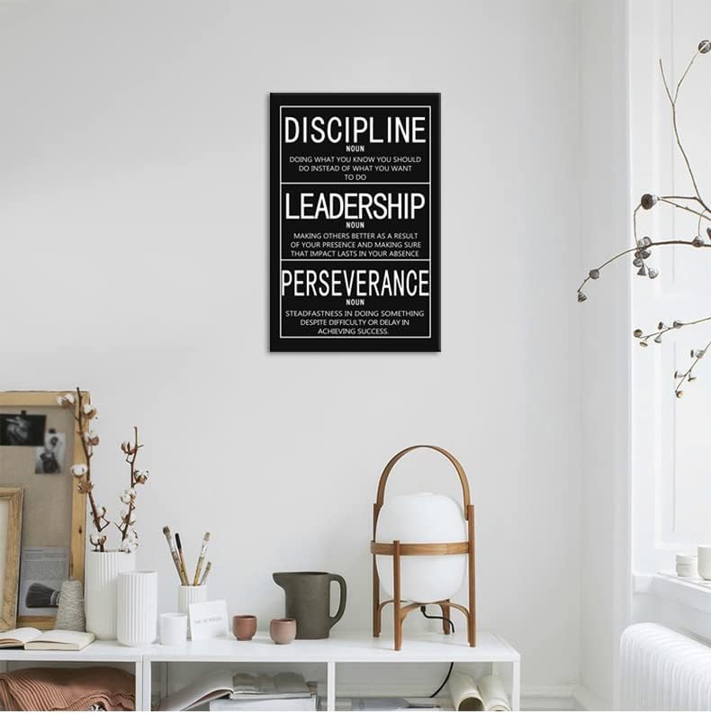 Inspirational Office Canvas Wall Art Motivational Entrepreneur Proverb Disclpline Noun Leadership Noun Perseverance Noun Painting Poster Artwork Home Wall Decor Framed Ready to Hang[12"W X 18"H]