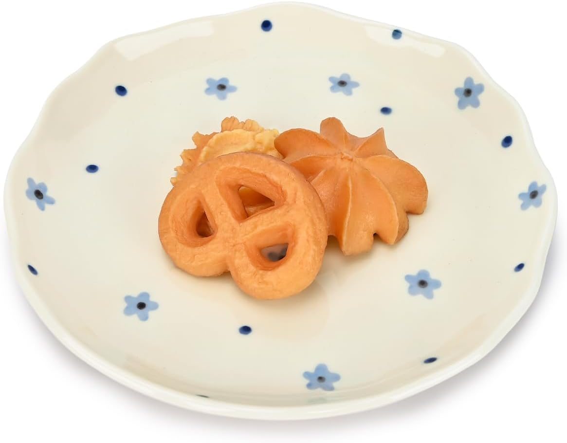 Koythin Ceramic Dessert Plates, Cute Fruits Dinner Plate, Creative Plates Design, Printed Flowers Dinnerware for Office and Home, Kitchen Plates for Desserts (Dot Blue Flower)