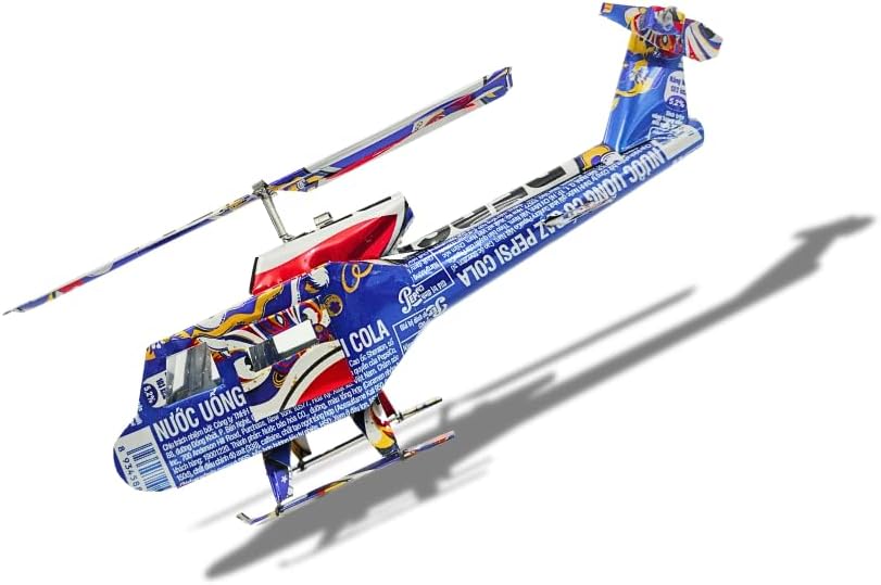 DYI Handcrafted Helicopter Model Made from Recycled Beer Cans — Small — Unique Gift for Beer Lovers, Dad, or Collectors — Eco-Friendly Bar Décor (Blue)