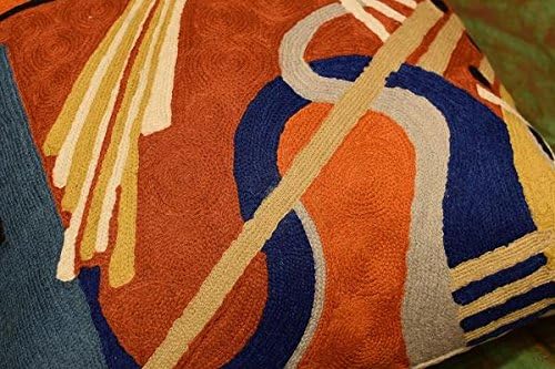 Kandinsky Contemporary Throw Pillow Cover - Rust Intuitive | Modern Pillow Cases | Abstract Throw Pillow | Boho Pillow | Abstract Chair Cushions | Hand Embroidered Cushion | Wool Size 18x18