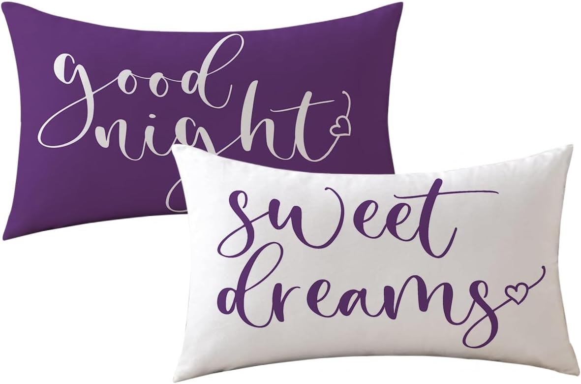 Bedding Decorative Lumbar Pillowcases Sweet Dreams Good Night Cushion Covers Sleep Themed Decorative Throw Pillow Covers 12''x20'',2Pack Super Soft for Bedroom Guest Room Housewarming Gifts (Purple)