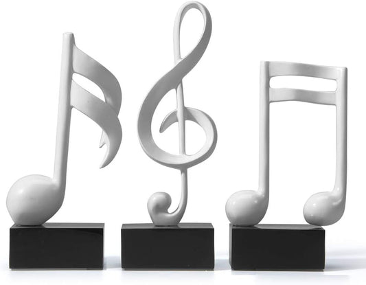 HAUCOZE 3pcs Music Note Decor Musical Decoration Gifts Table Centerpiece Sculpture Piano Statue White 7.5 inch