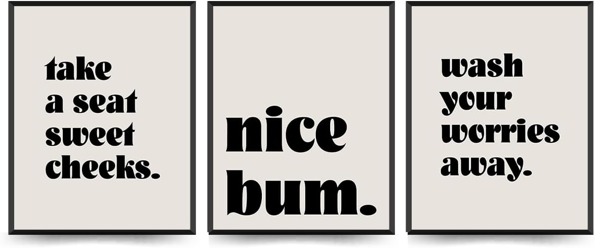 ETVISO Bathroom Wall Decor Set of 3, Minimalist Modern Restroom Wall Decor, Sweet Cheeks Sign, 8x10 (Unframed)
