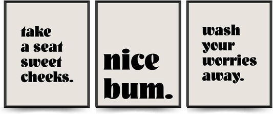 ETVISO Bathroom Wall Decor Set of 3, Minimalist Modern Restroom Wall Decor, Sweet Cheeks Sign, 8x10 (Unframed)