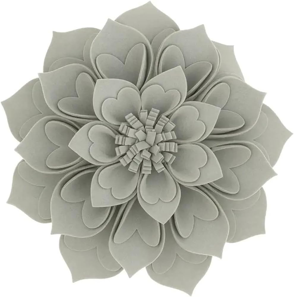 Fennco Styles Handmade 3D Heart-Shaped Petals Flower Decorative Throw Pillow Cover Only - 13" Round Grey Floral Pillow Case for Couch, Home Décor and Holiday, Housewarming Gift