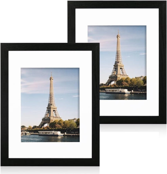 iRahmen 11x14 Picture Frame Set of 2, Black Wood Frame with Plexiglass, Display Pictures 8x10 with Mat or 11 x 14 Without Mat for Photo Wall Mount