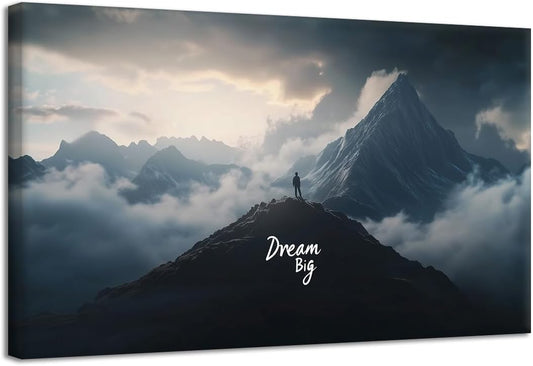 GoForArt Dream Big Motivational Canvas Wall Art, Inspirational Famous Quote Bedroom Living Room Decor, Positive Modern Landscape Mountain Office Dorm Room Poster Print (Dream Big04, 24''x36'')