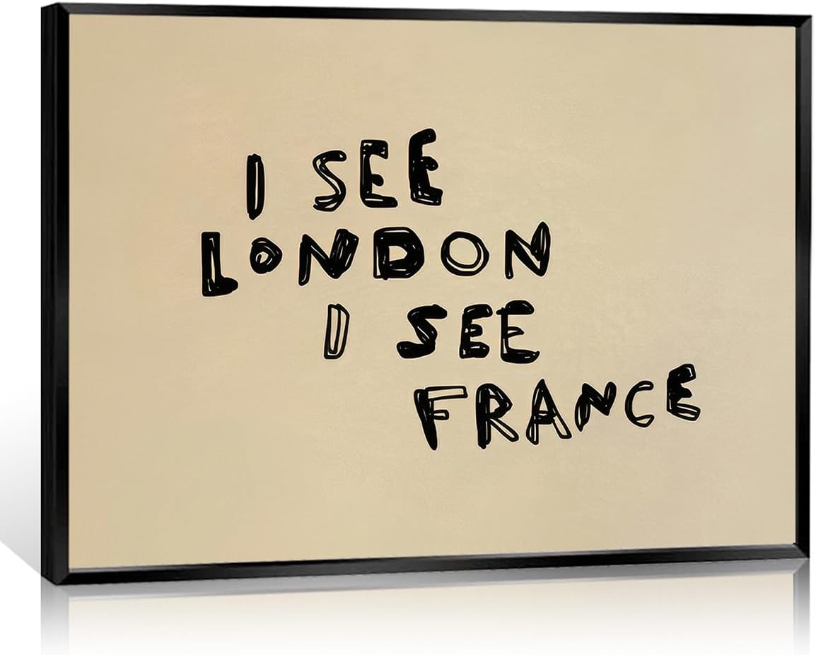 Funny Bathroom Canvas Wall Art, I See London I See France Black and White Poster, Quirky Humorous Typography Print Above Toilet, Minimalist Bathroom Horizontal Wall Decor 8x12in Unframed