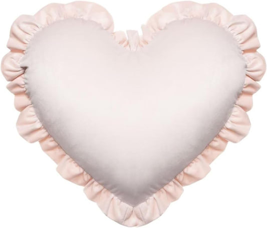 Heart Shaped Throw Pillow,Velvet Ruffed Pink Heart Throw Pillows Home Decoration Cushion for Sofa Bed Living Room (20×16inch) Light Pink