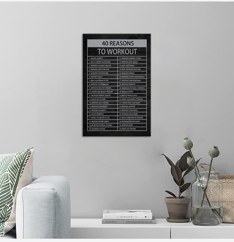 Inspirational Canvas Wall Art Motivational Wall Art for Office Decor Positive Quote Posters 40 Reasons to Workout Picture Prints Modern Home Wall Decor Framed Ready to Hang[12"W X 18"H]