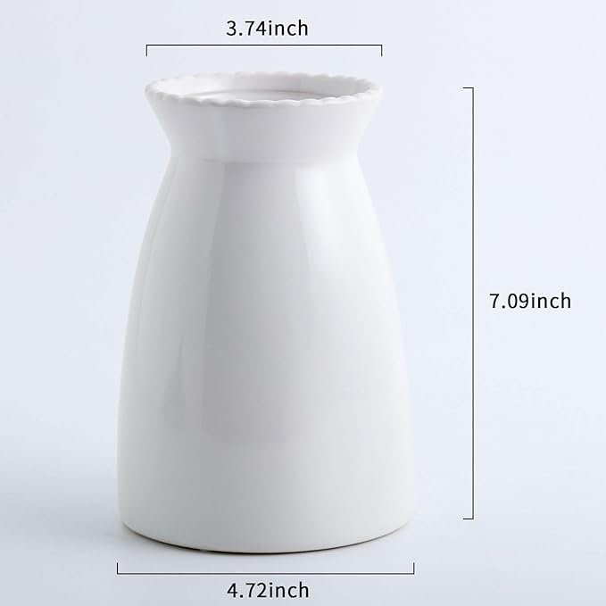 hjn White Flower Vase- Ceramic Vase for Decor, White vase for Flowers, Modern Vases for Living Room/Home Decor Accents/Entryway/Mantel/Bookshel