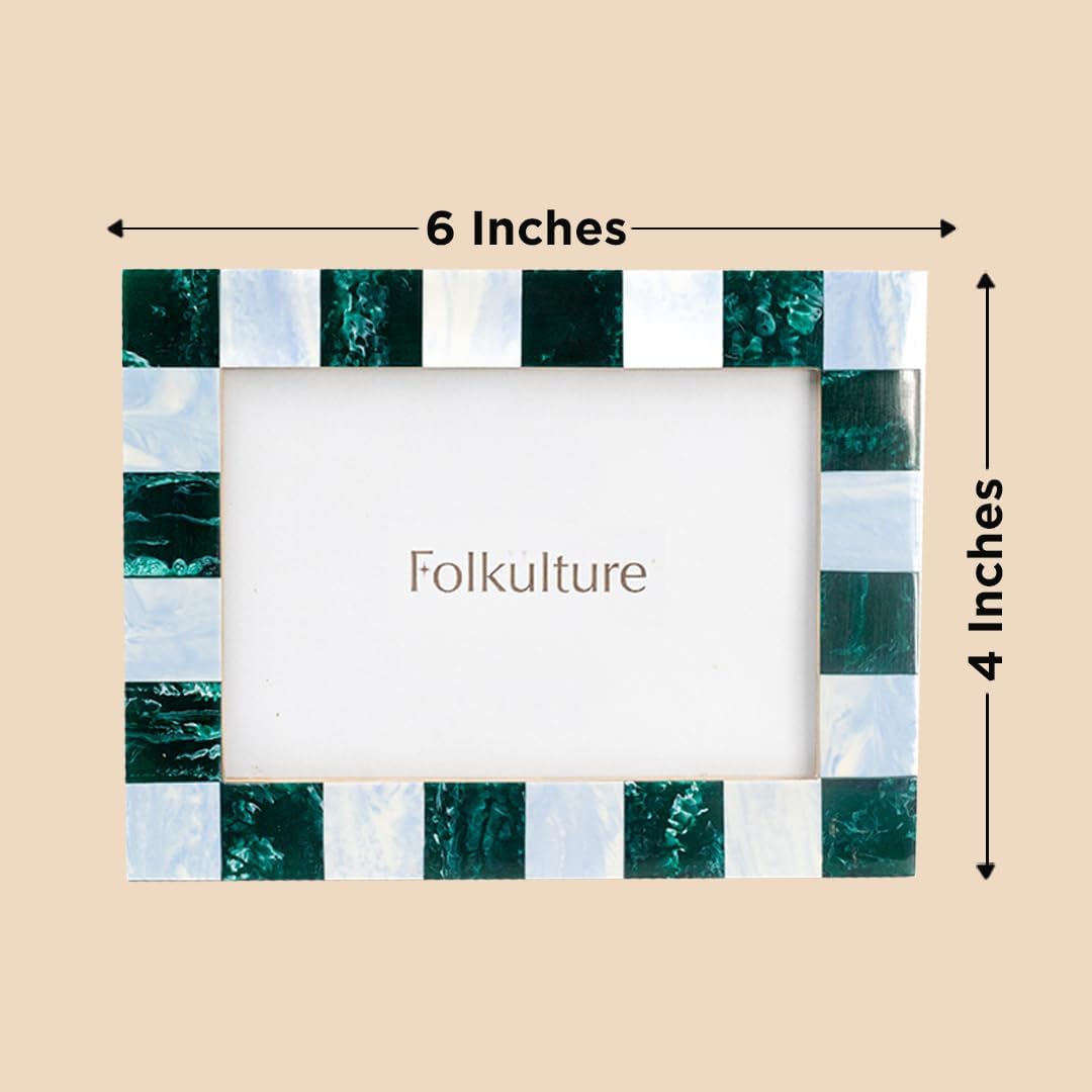 Folkulture Picture Frame | Stylish Marble Resin Unique 4x6 Photo Frame | Modern Wall Decor - Aesthetic Birthday Gift | Forest Fall Green & Pastel Blue Photo Frame | Boho Living Room Home Decor