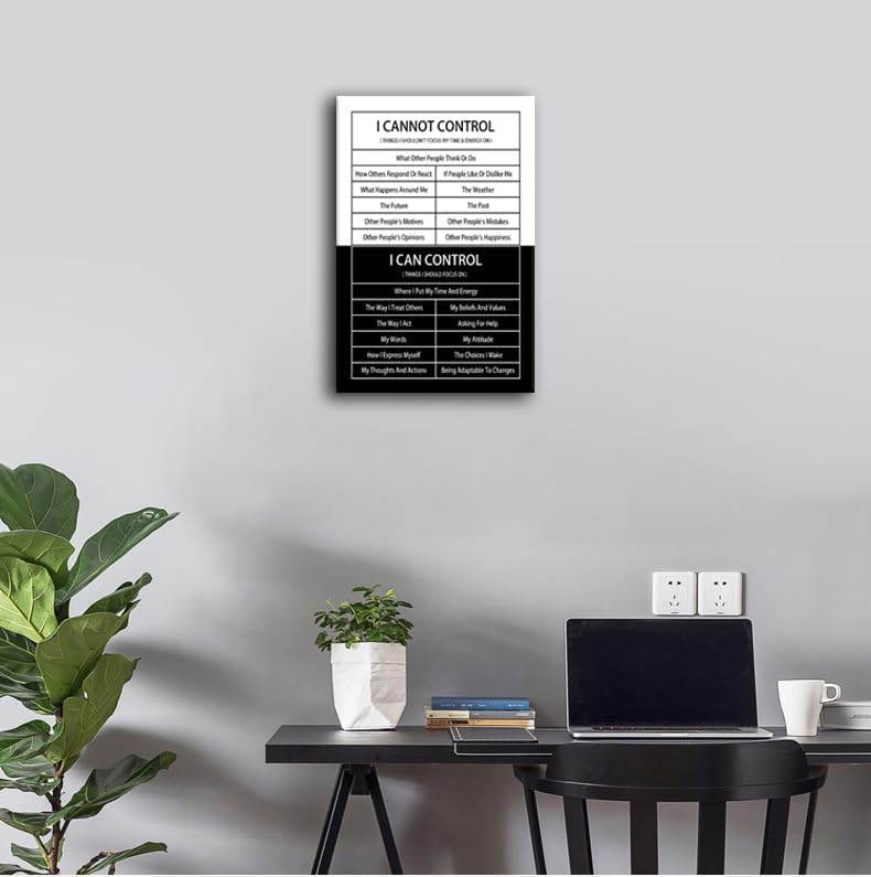 Inspirational Quotes Canvas Wall Art Motivational I Cannot Control or I Can Control Inspiring Poster Prints Entrepreneur Quote Modern Home Office Bedroom Wall Decor Ready to Hang[12''W X 18''H]