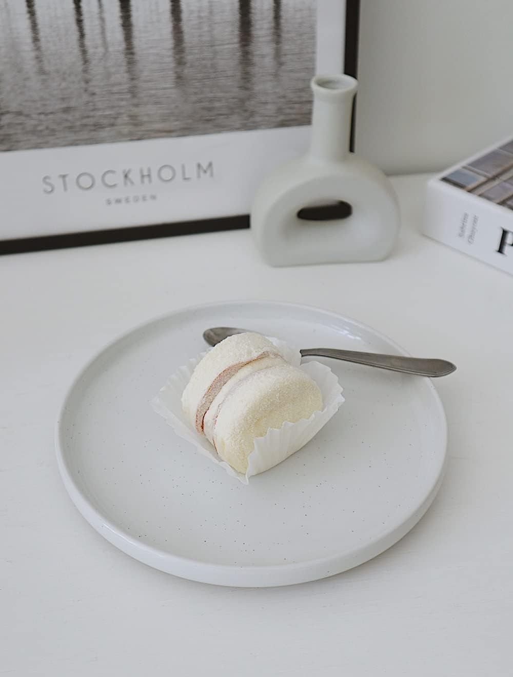 famiware Nebula 6 Pieces Salad Plates Set, 8 inch Dessert Plates, Scratch Resistant, Stoneware Dinnerware, Kitchen Modern Rustic Serving Dishes, White with Speckled