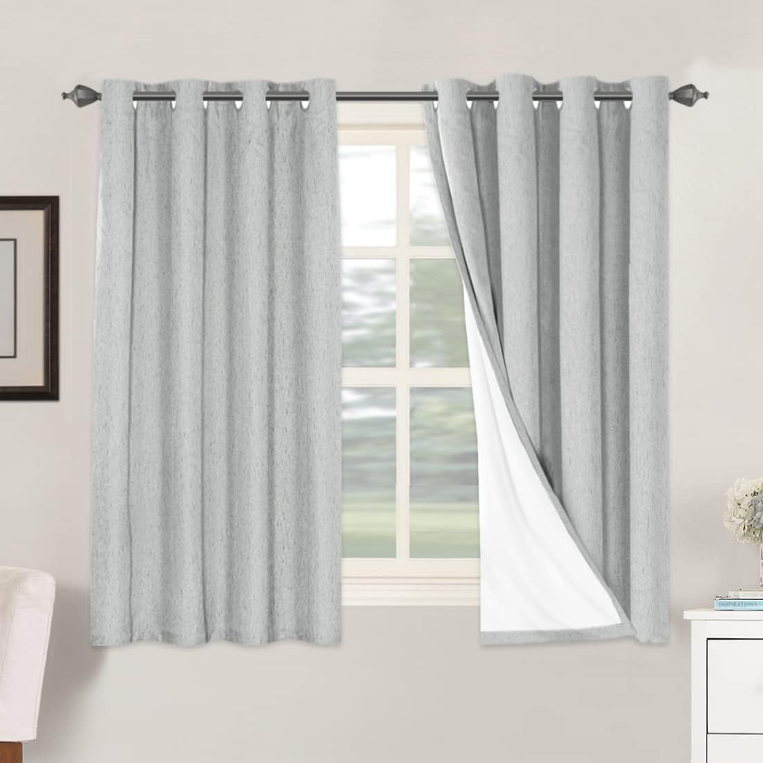 H.VERSAILTEX 100% Blackout Curtains for Bedroom Thermal Insulated Linen Textured Curtains Heat and Full Light Blocking Drapes Living Room Curtains 2 Panel Sets, Glacier Gray, 52x54 Inch