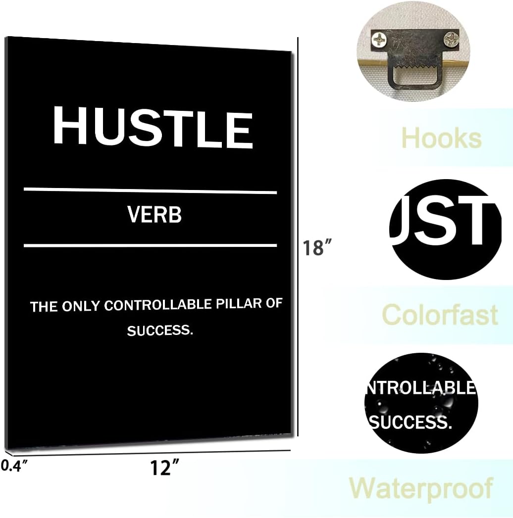 GoForArt Motivational Canvas Wall Art, Famous Quote Inspirational Prints Wall Decor, HUSTLE Poster for Office Living Room, Bedroom Dining Room Artwork Home Decoration 12x18in