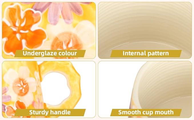 13oz ceramic mug, enlarged and thickened breakfast cup, suitable for spring, summer, autumn and winter, hand-painted cup, a personalized gift for girlfriend.