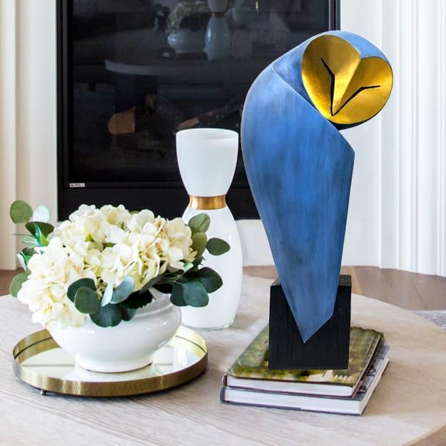 Mid-Century Modern 15 Inch Resin Owl Sculpture - Handmade Vintage Home Decor Statue for Bookshelves, Office Desk, Mantel & Collector Display
