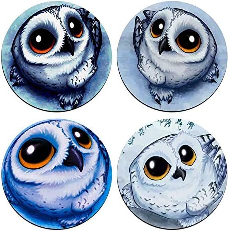 Cute Owl Round Coaster Set - Made of Recycled Rubber - Set of 4