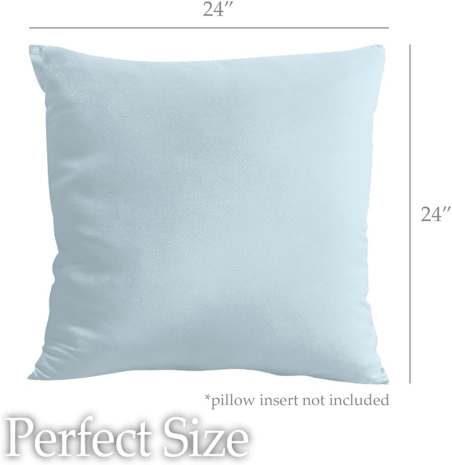 lalaLOOM Velvet Throw Pillow Covers, Set of 2, 24x24 Decorative Square Pillows Home Decor, Soft Accent Cases, Silky Machine Washable Pillowcases for Sofa, Couch, Bedroom, Living Room, Light Blue