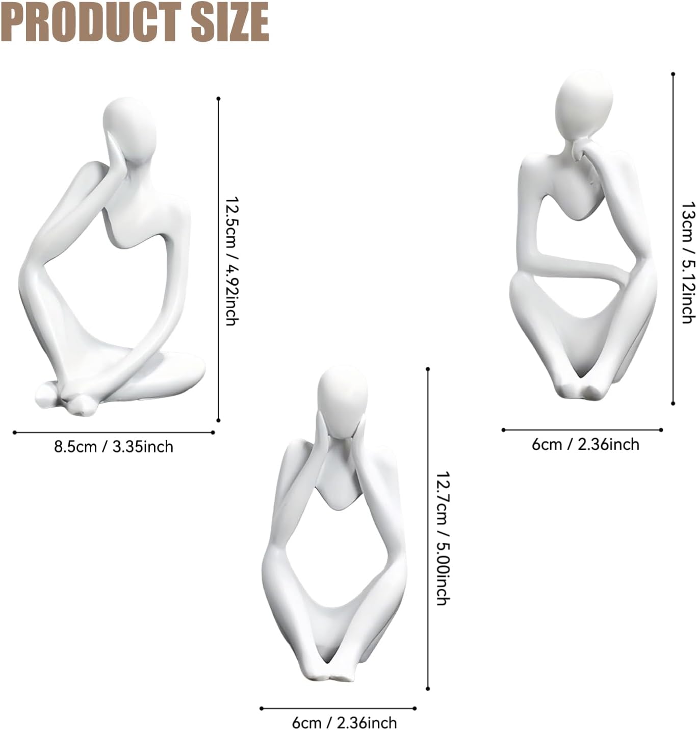 Mingzhang 3pcs Thinker Statue Abstract Art Thinker Figurines White Home Decor for Living Room, Office, Coffee Table, Bookshelf Decoration, Housewarming Gifts