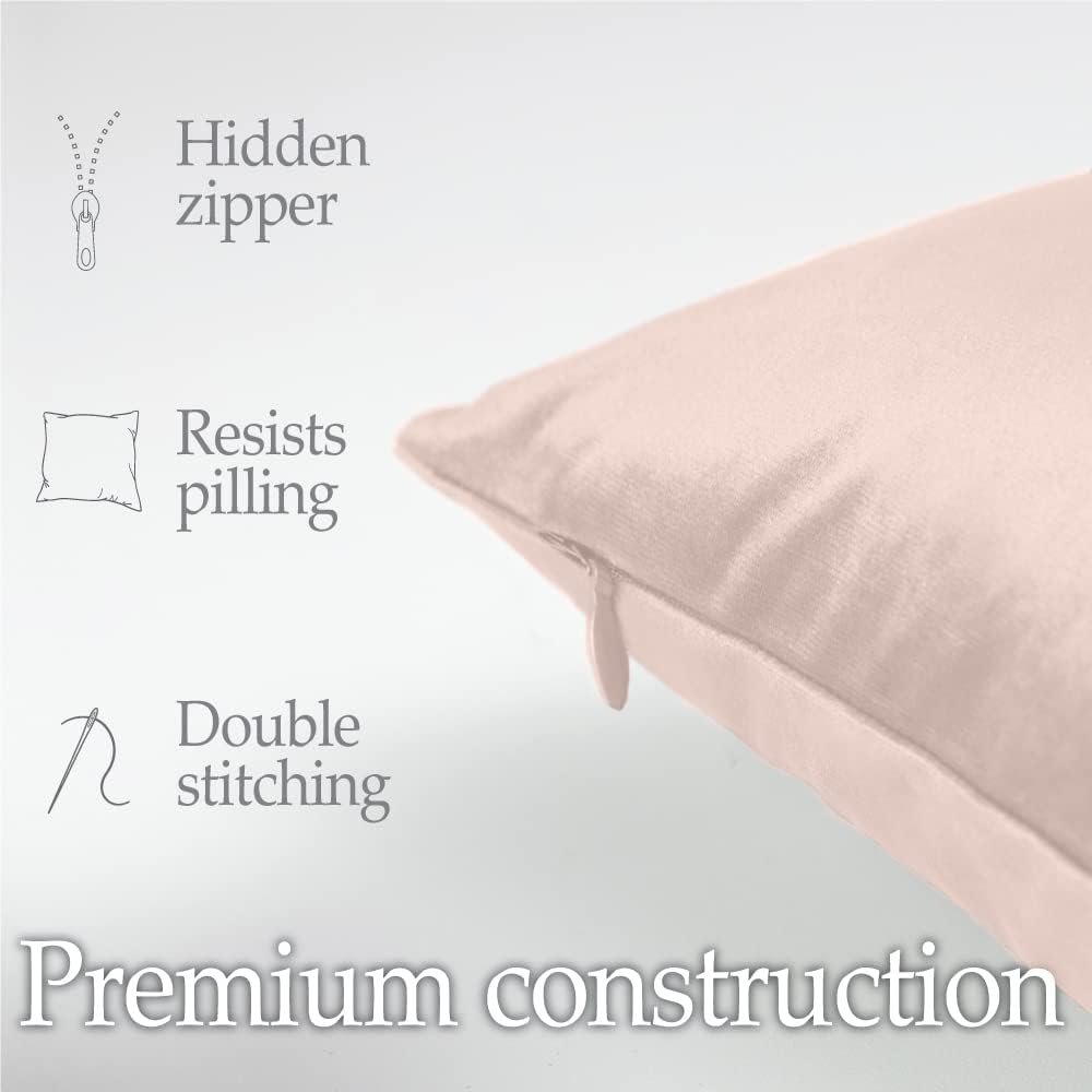 lalaLOOM Velvet Throw Pillow Covers, Set of 2, 18x18 Decorative Square Pillows Home Decor, Soft Accent Cases, Silky Machine Washable Pillowcases for Sofa, Couch, Bedroom, Living Room, Petal Pink